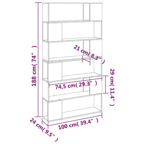 Boekenkast/kamerscherm 100x24x188 cm grijs sonoma eikenkleurig 8720845858117 8