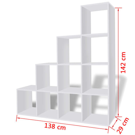 Boekenkast/presentatiemeubel trapvormig 142 cm wit 8718475954781 7