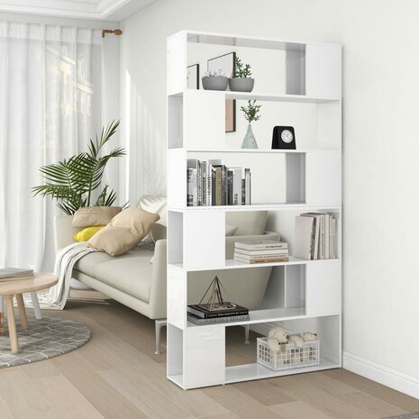 Boekenkast/kamerscherm 100x24x188 cm hoogglans wit 8720286661451 1