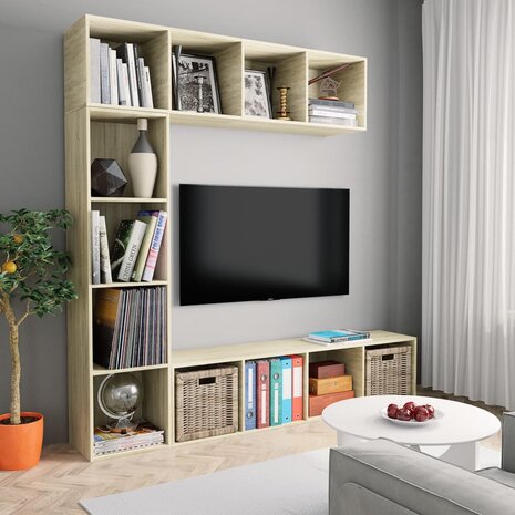 3-delige Boekenkast-/tv-meubelset 180x30x180 cm eikenkleurig 8719883768625 1