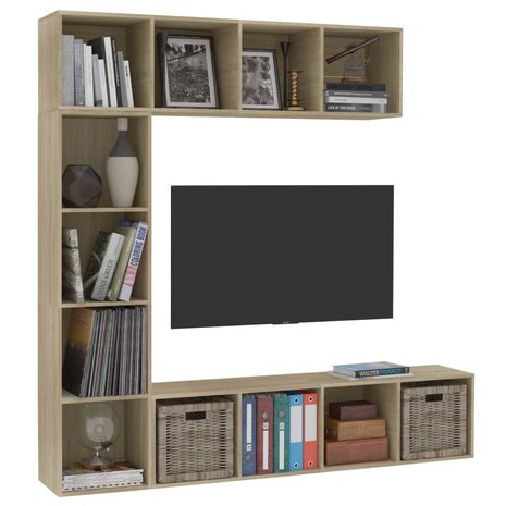 3-delige Boekenkast-/tv-meubelset 180x30x180 cm eikenkleurig 8719883768625 3