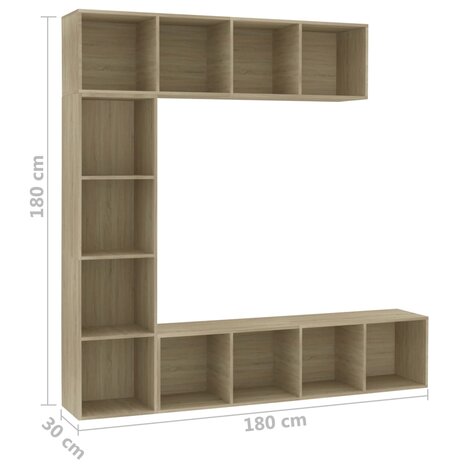 3-delige Boekenkast-/tv-meubelset 180x30x180 cm eikenkleurig 8719883768625 6