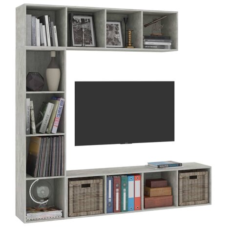 3-delige Boekenkast-/tv-meubelset 180x30x180 cm betongrijs 8719883768632 3