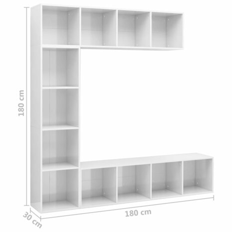 3-delige Boekenkast-/tv-meubelset 180x30x180 cm hoogglans wit 8719883768656 6