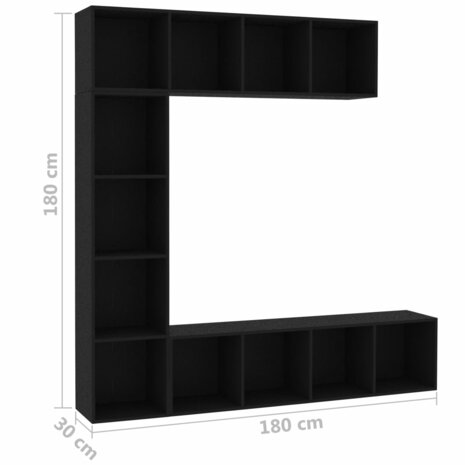 3-delige Boekenkast-/tv-meubelset 180x30x180 cm zwart 8719883768601 6