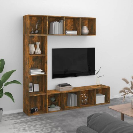 3-delige boekenkast- / tv-meubelset 180x30x180 cm gerookt eiken 8720845648619 1