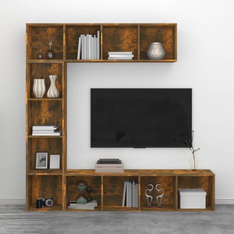 3-delige boekenkast- / tv-meubelset 180x30x180 cm gerookt eiken 8720845648619 4