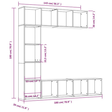 3-delige boekenkast- / tv-meubelset 180x30x180 cm gerookt eiken 8720845648619 6