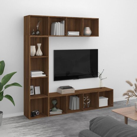 3-delige boekenkast- / tv-meubelset 180x30x180 cm bruineiken 8720845648633 1