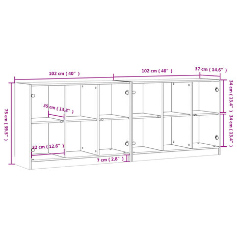 Boekenkast met deuren 204x37x75 cm hout sonoma eikenkleurig 8721012216235 11