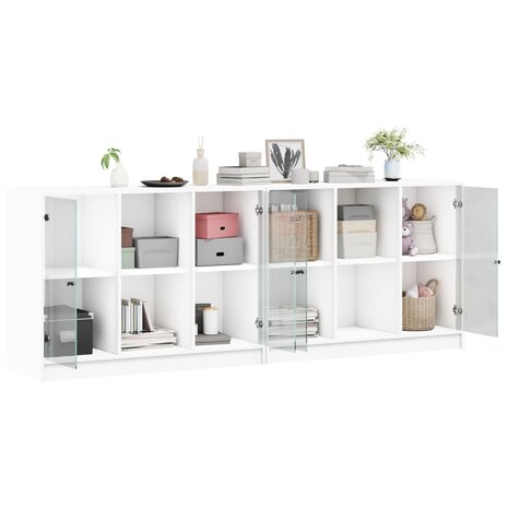 Boekenkast met deuren 204x37x75 cm bewerkt hout wit 8721012216211 4