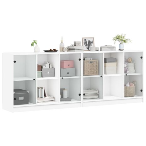 Boekenkast met deuren 204x37x75 cm bewerkt hout wit 8721012216211 5