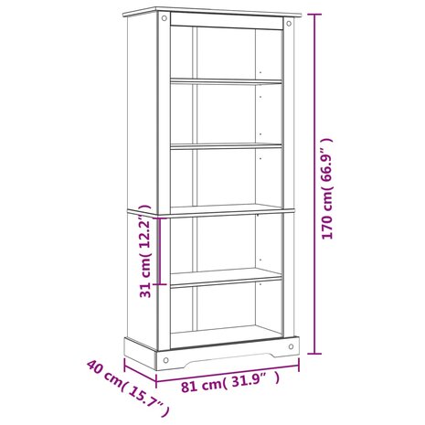 Boekenkast met 5 planken Corona-stijl 81x40x170 cm grenenhout 8718475526247 8