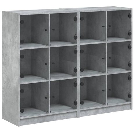 Boekenkast met deuren 136x37x109 cm bewerkt hout betongrijs 8721012216037 2