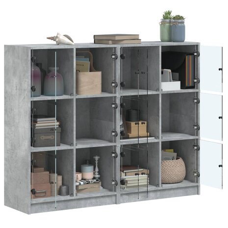 Boekenkast met deuren 136x37x109 cm bewerkt hout betongrijs 8721012216037 4