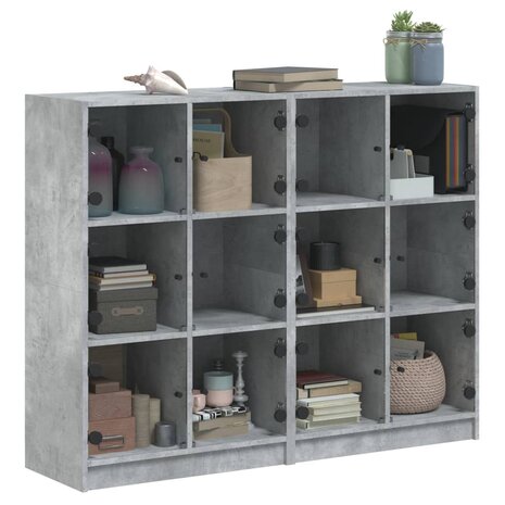 Boekenkast met deuren 136x37x109 cm bewerkt hout betongrijs 8721012216037 5