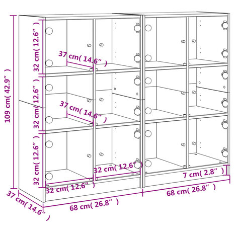 Boekenkast met deuren 136x37x109 cm bewerkt hout betongrijs 8721012216037 12