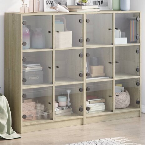 Boekenkast met deuren 136x37x109 cm hout sonoma eikenkleurig 8721012216020 1