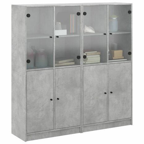 Boekenkast met deuren 136x37x142 cm bewerkt hout betongrijs 8721012216174 4