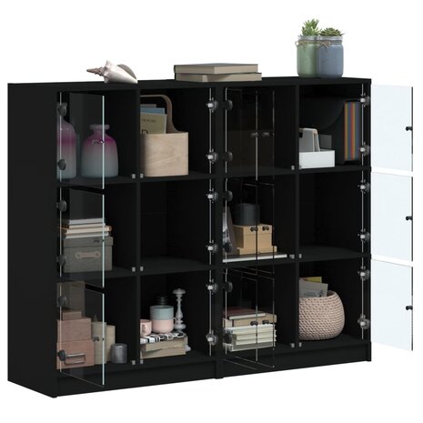 Boekenkast met deuren 136x37x109 cm bewerkt hout zwart 8721012216013 4