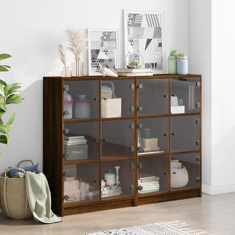 Boekenkast met deuren 136x37x109 cm hout bruineikenkleurig 8721012216068 3