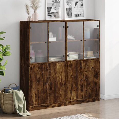 Boekenkast met deuren 136x37x142 cm hout gerookt eikenkleurig 8721012216181 3