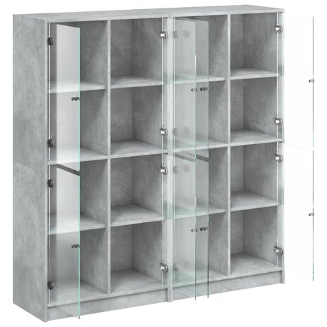 Boekenkast met deuren 136x37x142 cm bewerkt hout betongrijs 8721012216105 6