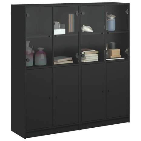 Boekenkast met deuren 136x37x142 cm bewerkt hout zwart 8721012216150 5