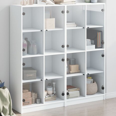 Boekenkast met deuren 136x37x142 cm bewerkt hout wit 8721012216075 1