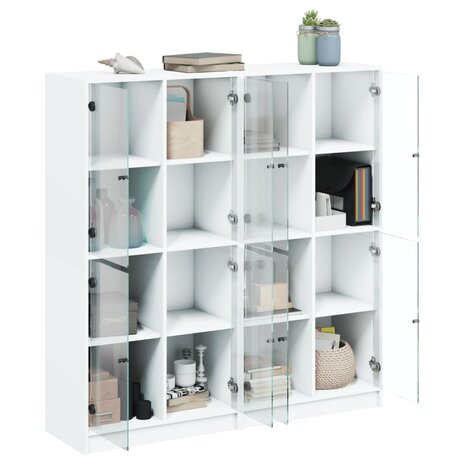 Boekenkast met deuren 136x37x142 cm bewerkt hout wit 8721012216075 4