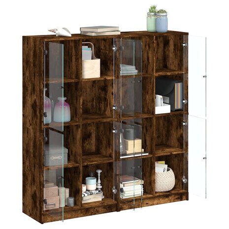 Boekenkast met deuren 136x37x142 cm hout gerookt eikenkleurig 8721012216112 4