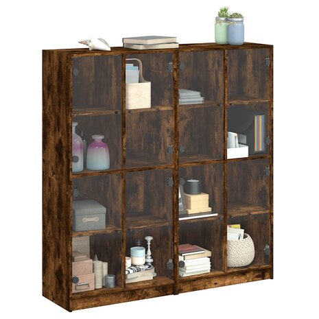 Boekenkast met deuren 136x37x142 cm hout gerookt eikenkleurig 8721012216112 5