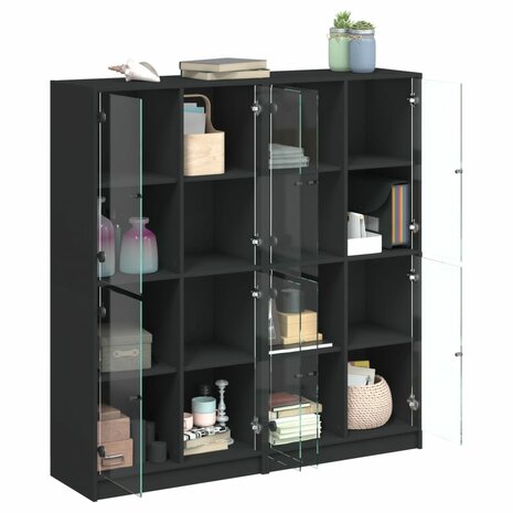 Boekenkast met deuren 136x37x142 cm bewerkt hout zwart 8721012216082 4