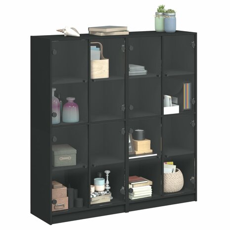 Boekenkast met deuren 136x37x142 cm bewerkt hout zwart 8721012216082 5