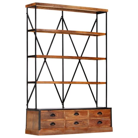 Boekenkast 4-laags met 6 lades 122x36x181 cm massief mangohout 8719883711881 10