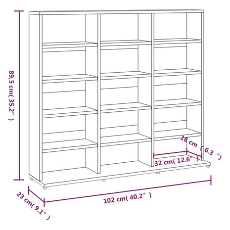 Cd-kast 102x23x89,5 cm bewerkt hout gerookt eikenkleurig 8720286976678 7