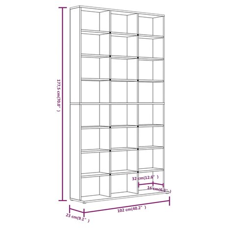 Cd-kast 102x23x177,5 cm bewerkt hout grijs sonoma eikenkleurig 8720286931561 6