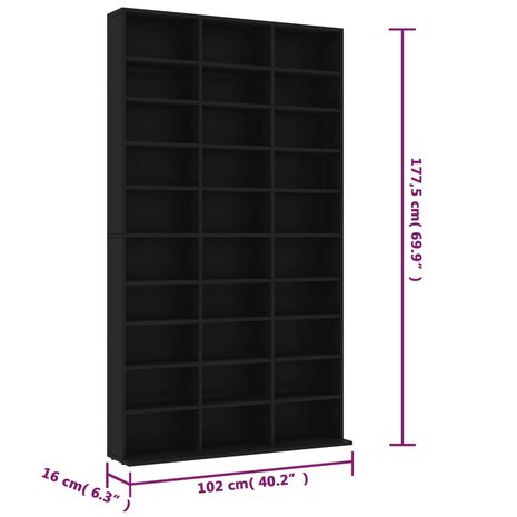 Cd-kast 102x16x177,5 cm bewerkt hout zwart 8719883914817 6