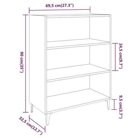 Dressoir 69,5x32,5x90 cm bewerkt hout grijs sonoma eikenkleurig 8720286973653 7