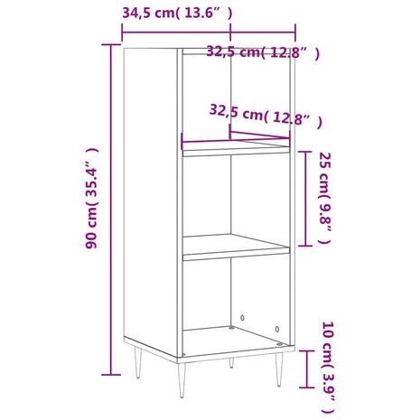 Dressoir 34,5x32,5x90 cm bewerkt hout gerookt eikenkleurig 8720845868840 9