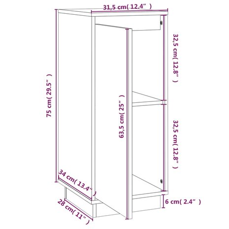 Dressoir 31,5x34x75 cm massief grenenhout wit 8720286841785 9