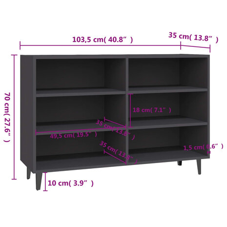 Dressoir 103,5x35x70 cm bewerkt hout grijs 8720286358511 6