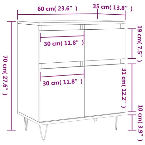 Dressoir 60x35x70 cm bewerkt hout betongrijs 8720845873479 11