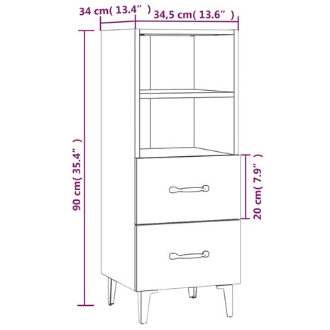 Dressoir 34,5x34x90 cm bewerkt hout betongrijs 8720287080954 8