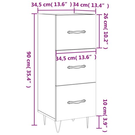 Dressoir 34,5x34x90 cm bewerkt hout betongrijs 8720845867713 12