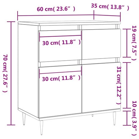 Dressoir 60x30x75 cm bewerkt hout grijs sonoma eikenkleurig 8720845873417 11