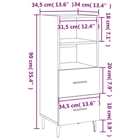 Dressoir 34,5x34x90 cm bewerkt hout gerookt eiken 8720845868604 12