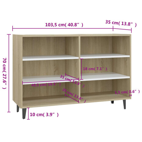 Dressoir 103,5x35x70 cm bewerkt hout wit en sonoma eikenkleurig 8720286358542 6