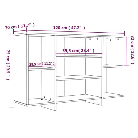 Dressoir 120x30x75 cm spaanplaat hoogglans wit 8720286835135 7