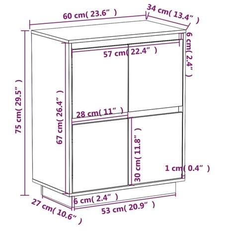 Dressoir 60x34x75 cm massief grenenhout honingbruin 8720286842041 9